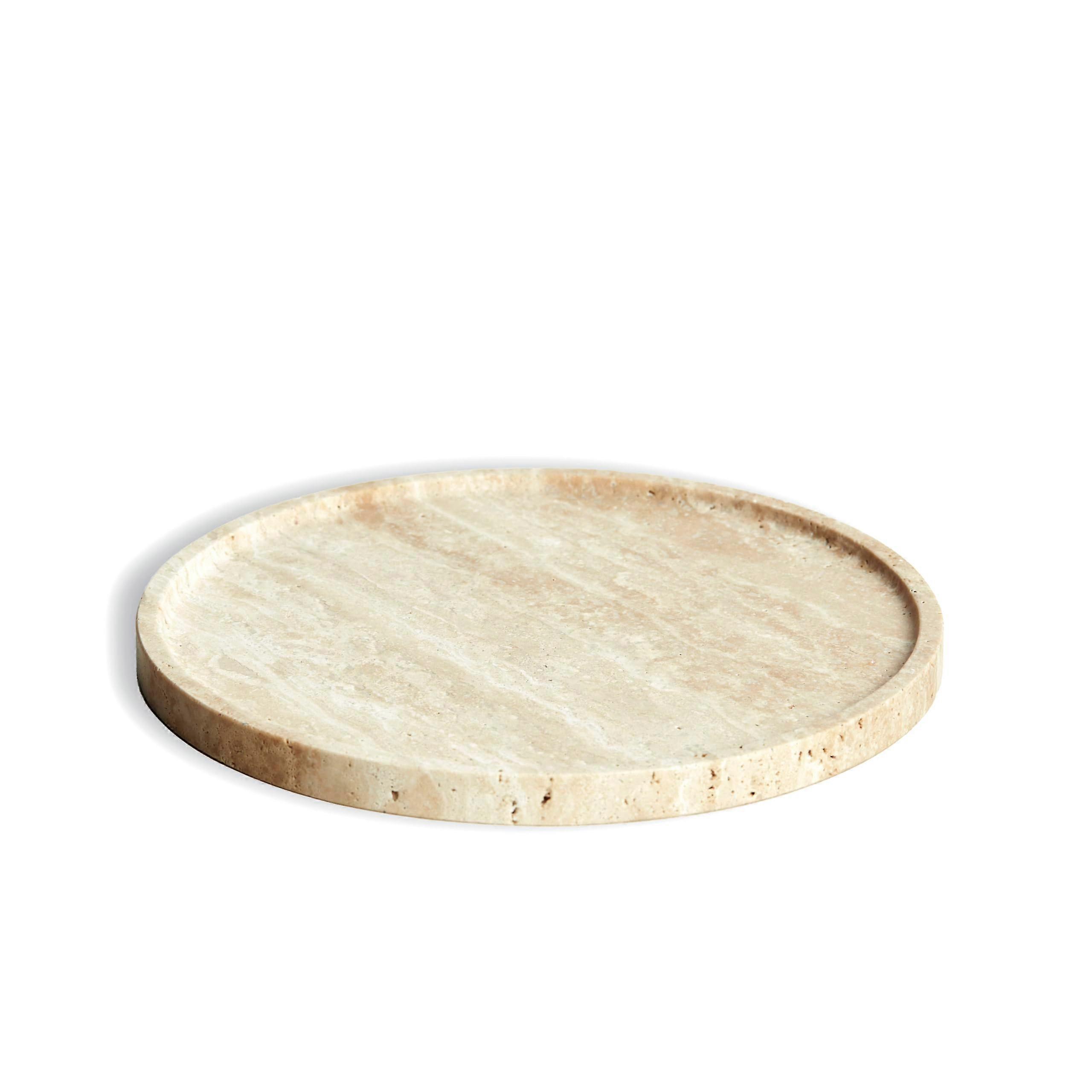 Travertine Vanity Tray Beige Marble Round Rustic Minimalist MultiPurpose Bathroom Kitchen Organizer