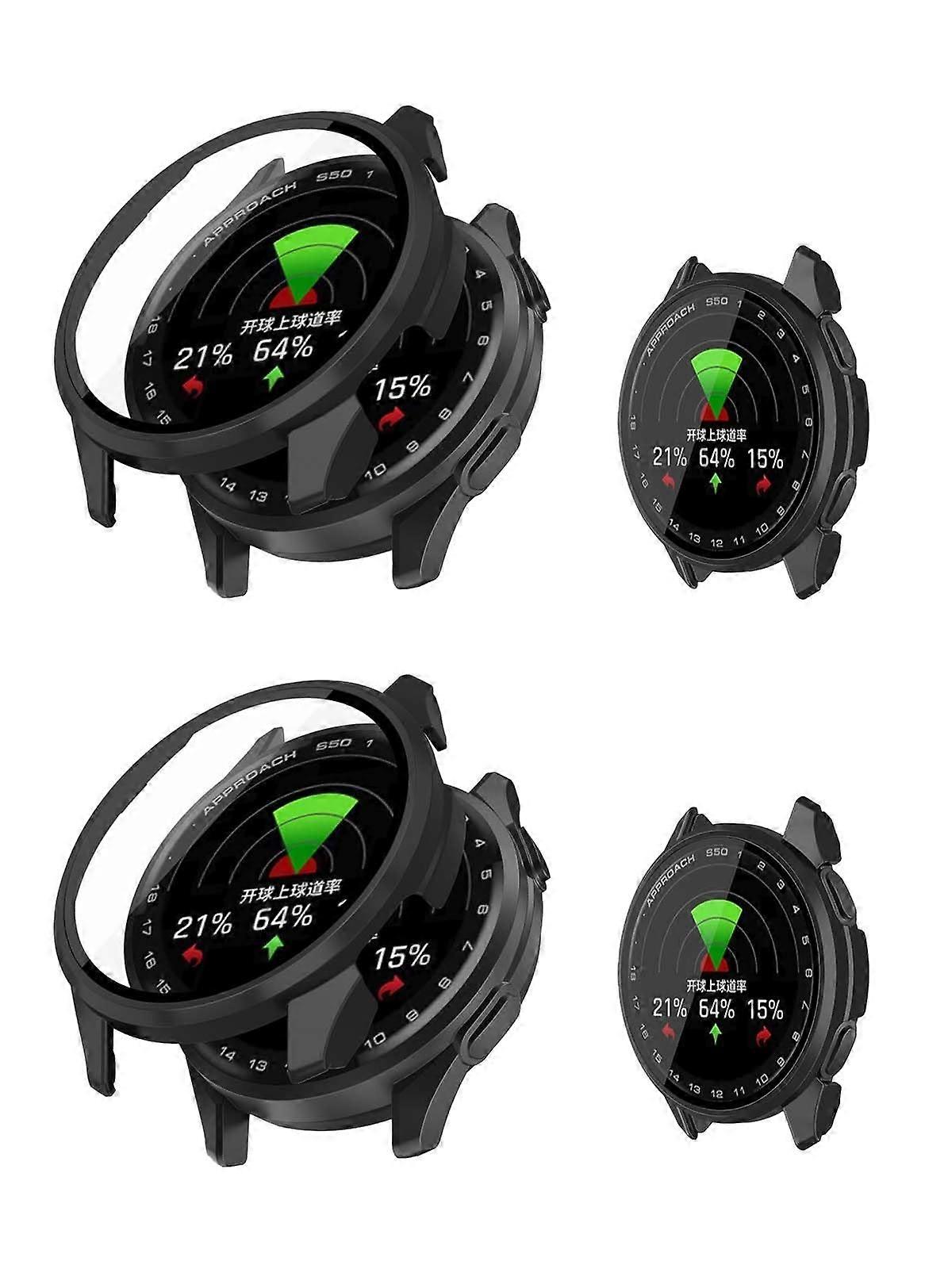 Screen Protector Case 2 Pack Black, Hard PC Shell with 9H Tempered Glass for Garmin Approach S50