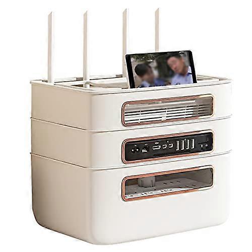 WiFi Router Storage Box with Ventilation, Wall Mounted Shelf for TV Box, Remotes, 31.5x22x26cm