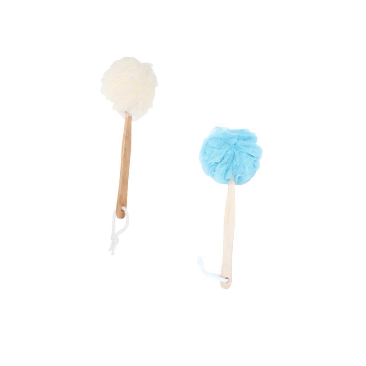 Bath Loofah with Long Handle for Back Scrubbing, Gentle Exfoliating Nylon Sponge, 2 Pack Blue White