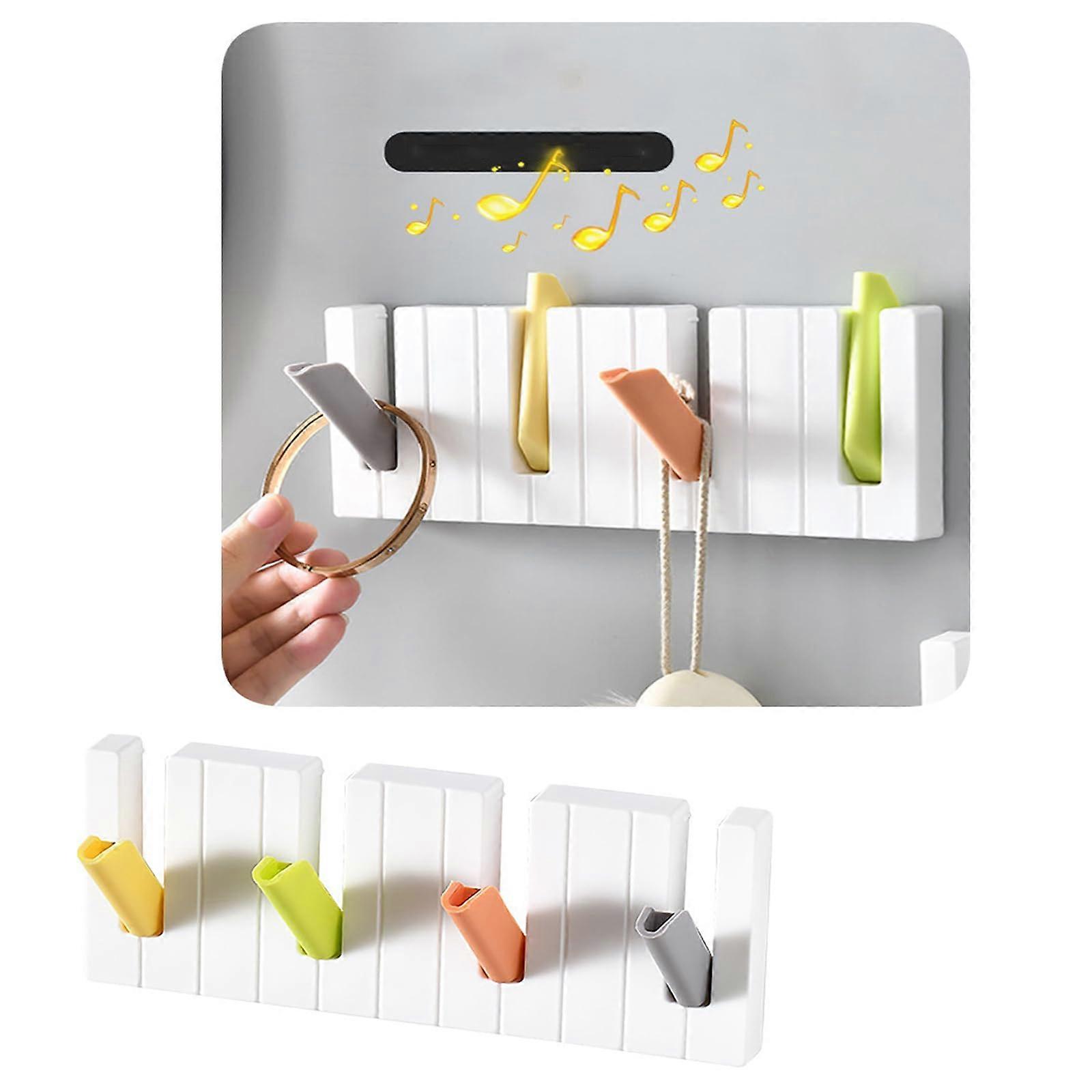 Wall Mounted Coat Rack with 4 Foldable Self Adhesive Hooks, Space Saving Entryway Hanger, Multi Color