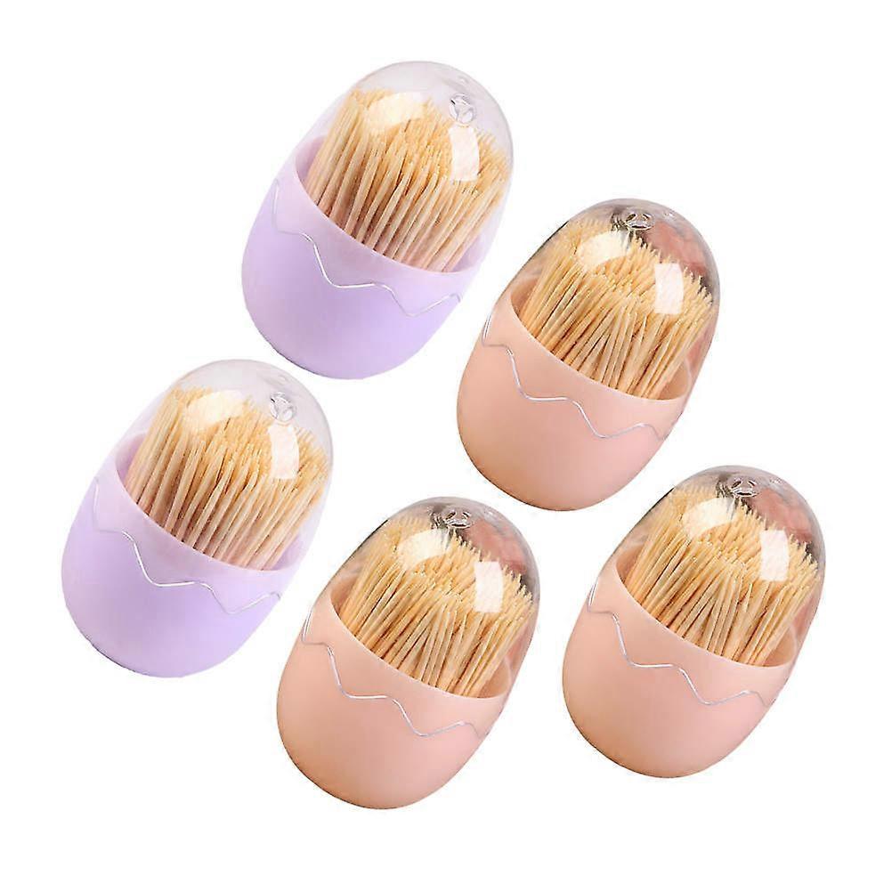 Toothpick Box Egg Shape Holder for Storage Use 5Pcs in Assorted Color Cartoon Style
