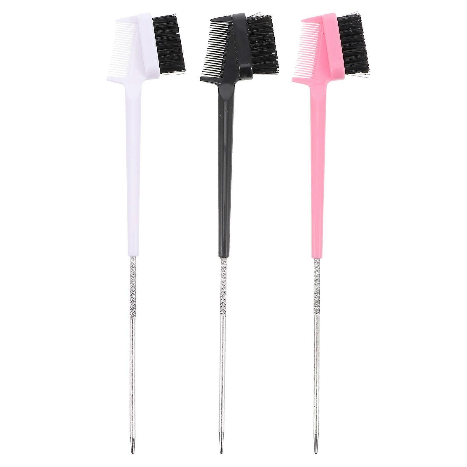 Eyebrow Brush Grooming Comb for Makeup Use Assorted Color 3Pcs Set