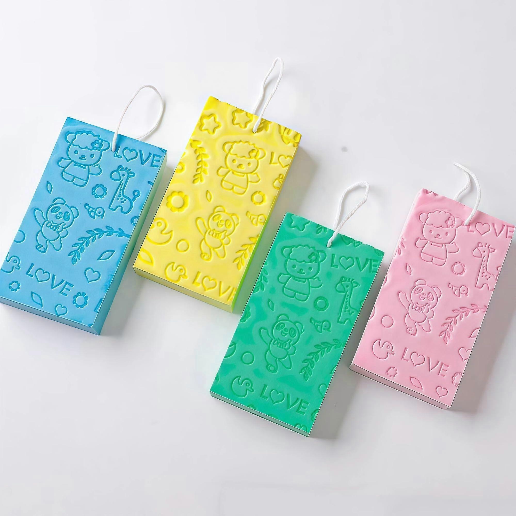 Exfoliating Bath Sponge Set 4pcs with Gentle 3D Texture, Soft Quick Dry Shower Sponge for Adults