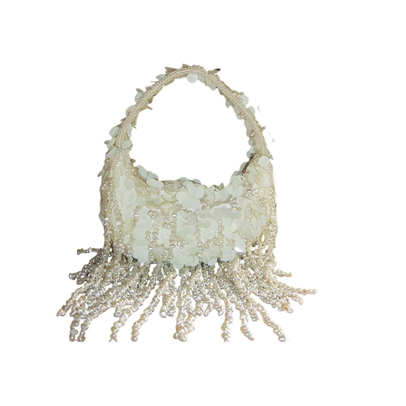 Beaded Sequins Bag With Tassels Chain Evening Purse Dinner Bag Practical Polyester Handbag Compact Design For Essential Multicolor