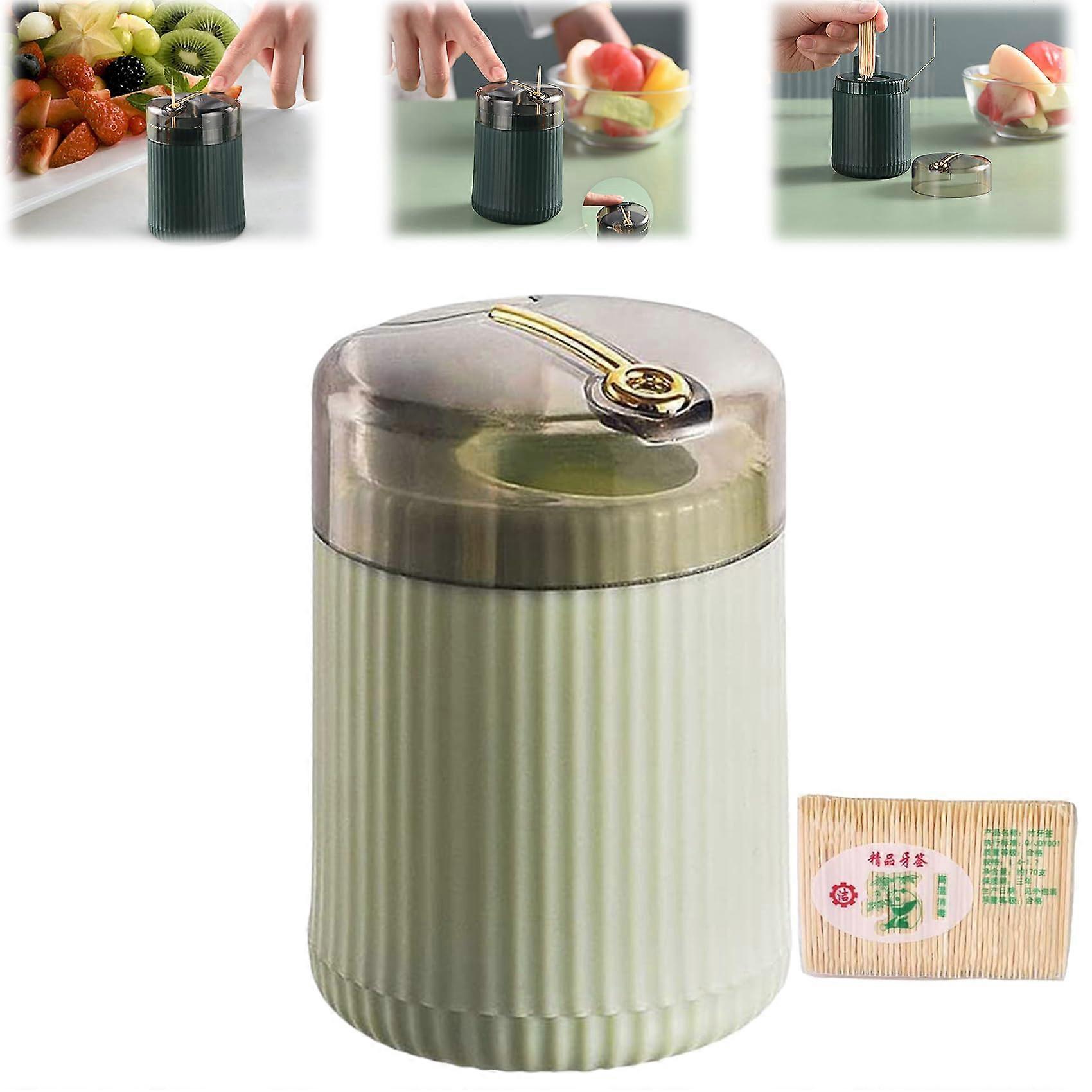 Automatic Toothpick Dispenser with Dustproof Transparent Cover, Compact Household Holder Light Green