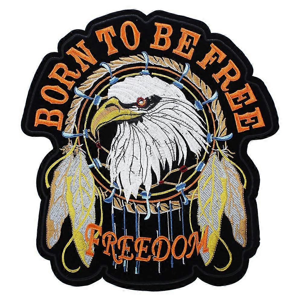 Large Motorcycle Back Patch with Punk Skull and Eagle Rock, Embroidered IronOn for Jackets