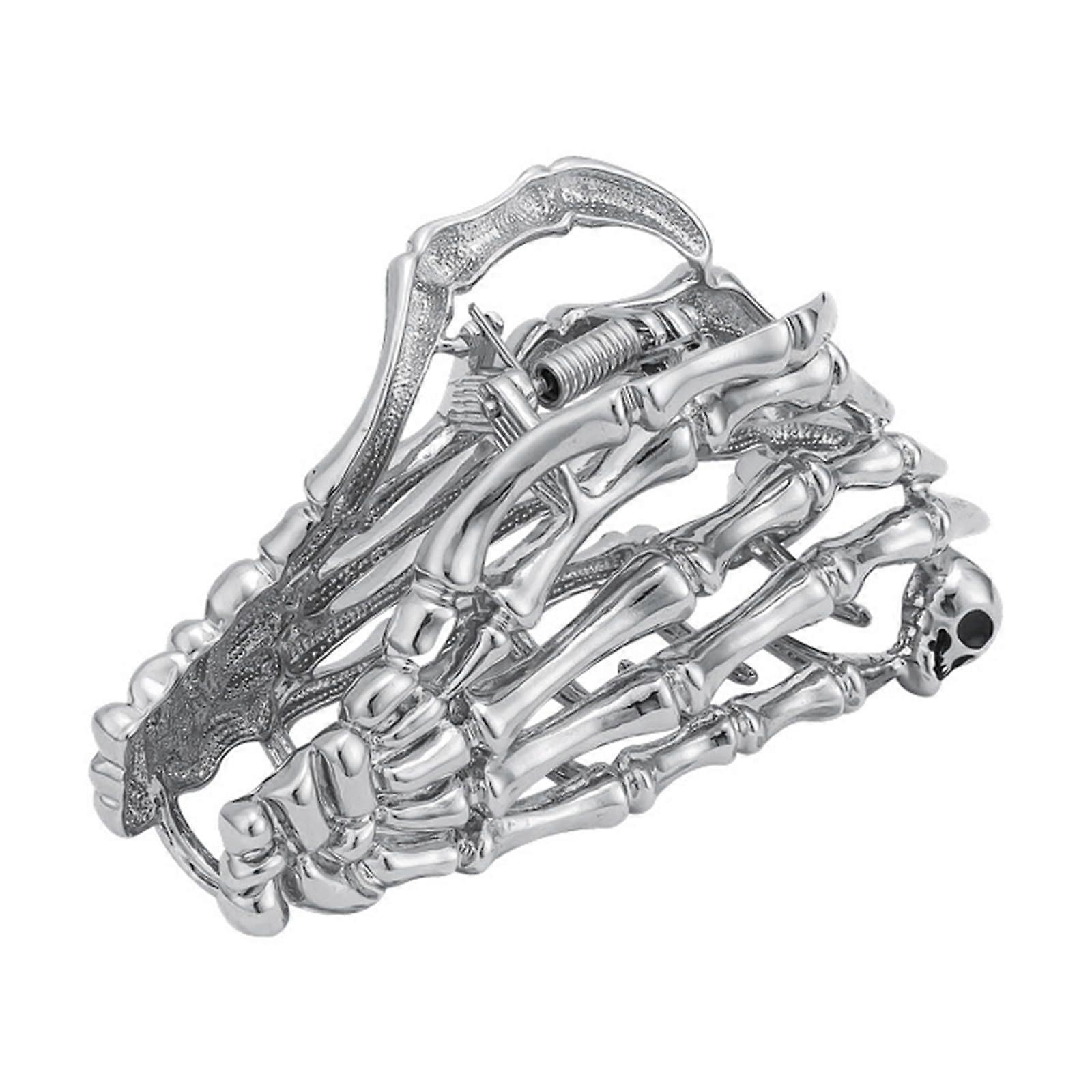 Gothic Skeleton Hair Claw Clip with Secure Grip, Silver Skull Hand Design for Versatile Styling
