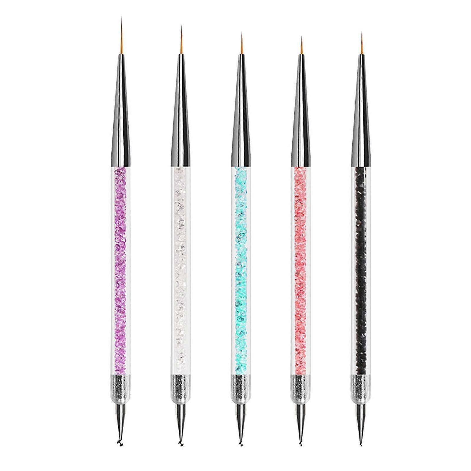 Dual Ended Nail Art Brushes Set with 10 Interchangeable Heads and 5 Precision Design Tips