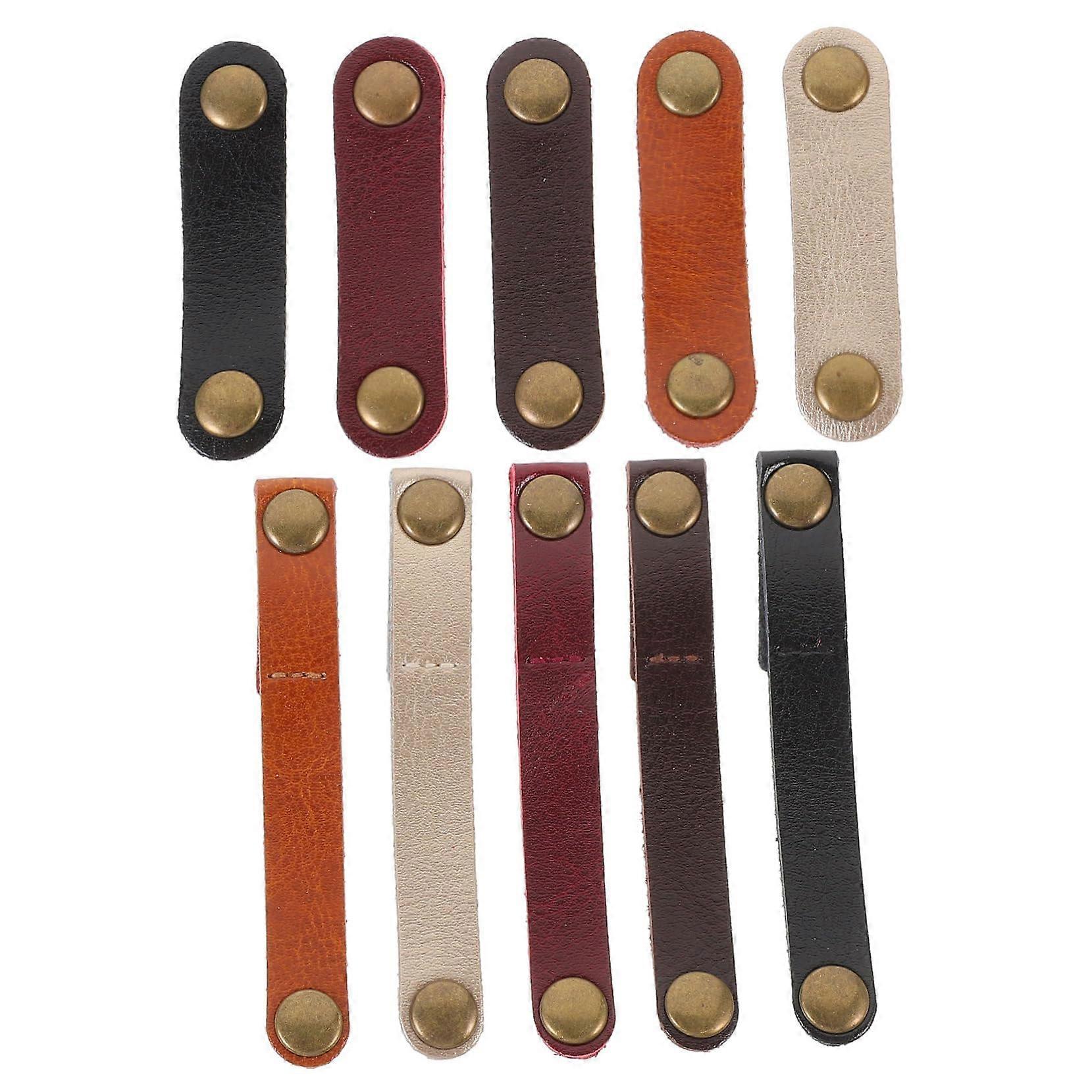 10pcs Leather Cable Organizer Straps with Snap Closure for Earphone Cord Management Travel Use