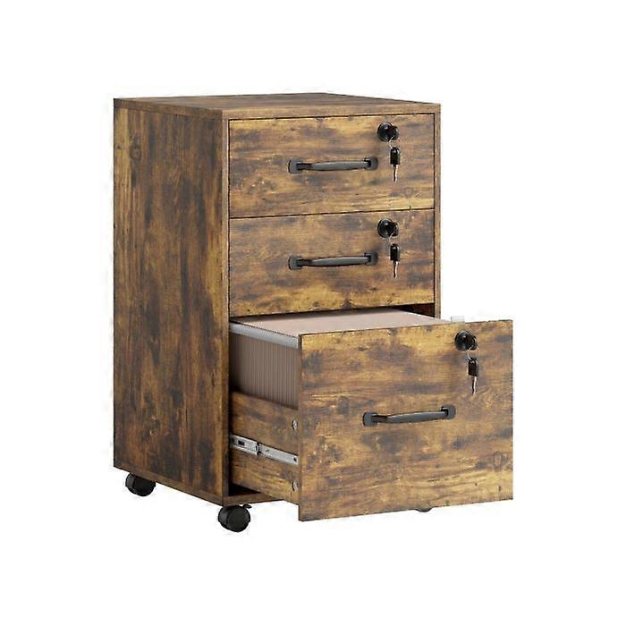 Three Drawer Wood-Effect Filing Cabinet - Rustic Brown