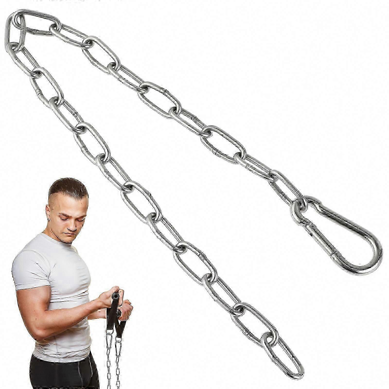 Fitness Cable Machine Chain Handle Grip Strength Training Accessory 60cm Silver