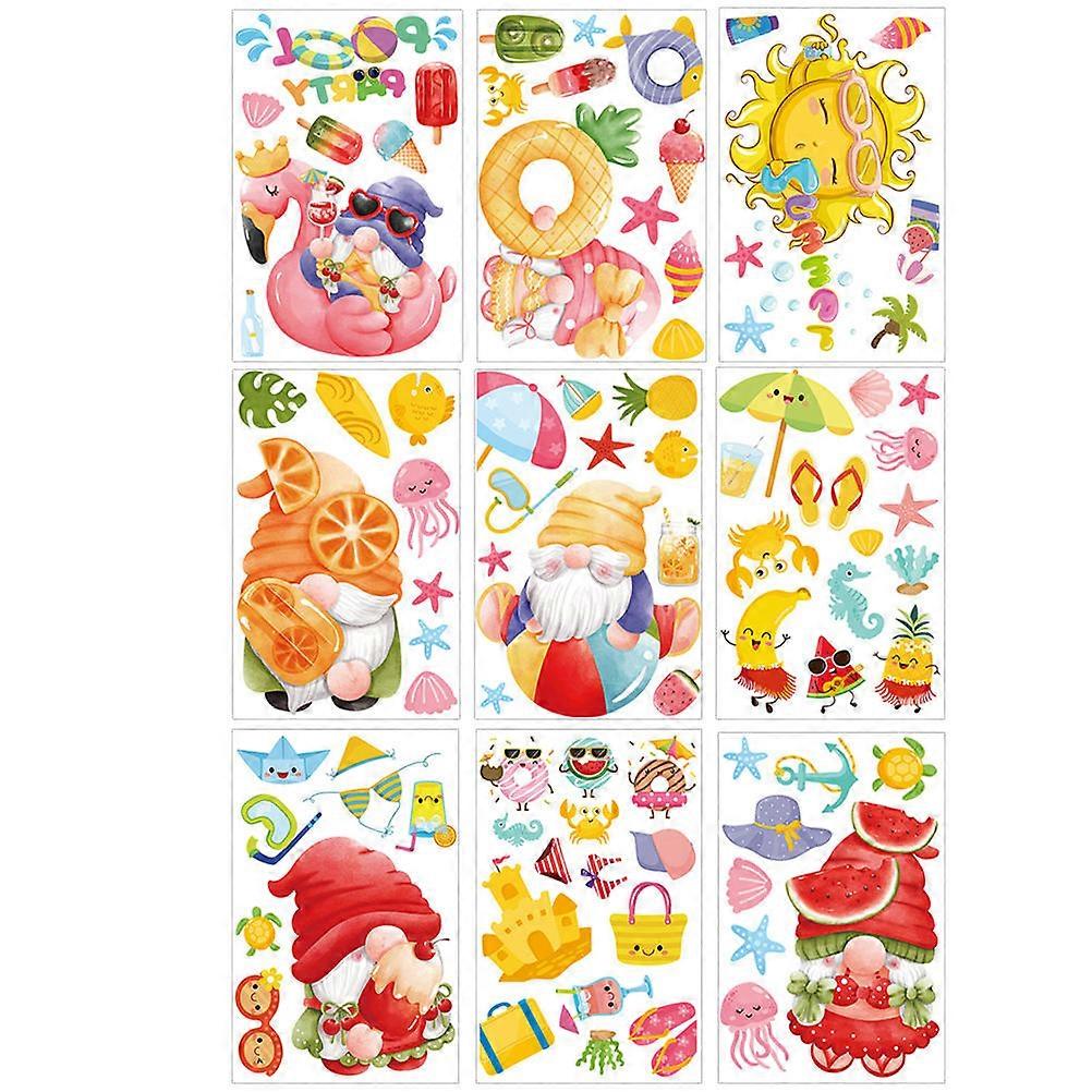 Summer Themed Window Stickers Gnome Stickers Home Decor Rectangular Shape 9Pcs