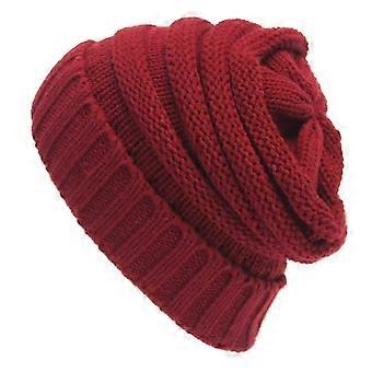 Winter einfarbige Strickmütze, Schal & Handschuhe Set, Burgunderrot, 4 Stück