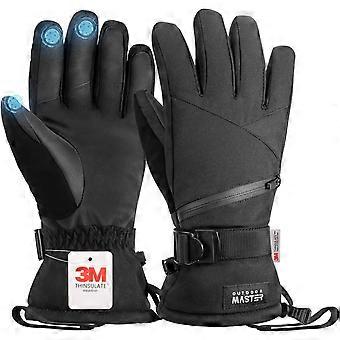 Ski Snow Gloves for Women & Men, 3M Thinsulate Waterproof Snowboard Gloves for Winter Warm Windproof Snowmobile with Double-Pocket  Black   Large