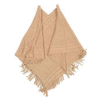 Gestrickter Cape-Pullover, Winterwärmend, Mädchen, Schule, Date-Kleidung, Khaki, 85 x 80 cm, 1 Stück