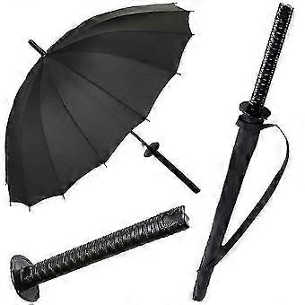 Samurai Design Halbautomatischer Regenschirm, wind- und sonnengeschützt, schwarz, für Co