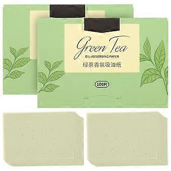 200 stks olie vloeivellen olie absorberend papier gezicht zuigen olie weefsels gezicht olie controle papier (groene thee geur)