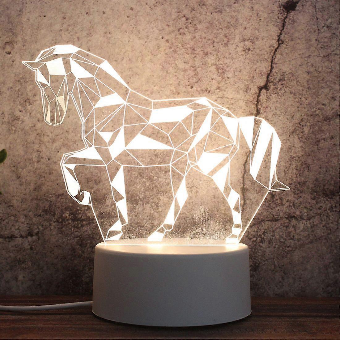 White Base Creative 3D Tricolor LED Decorative Night Light, Button Plug Version, Shape: Geometric Horse