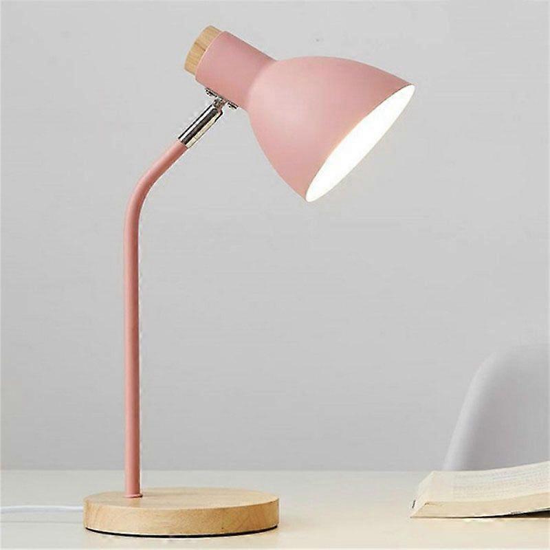 E27 Metal Shade Button Switch Wood Table Lamp