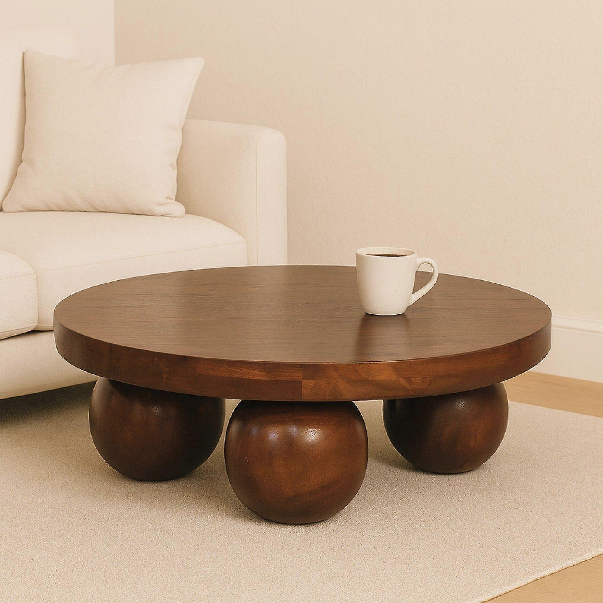 Solid Wood Chestnut Central Ball Table, Dark Brown