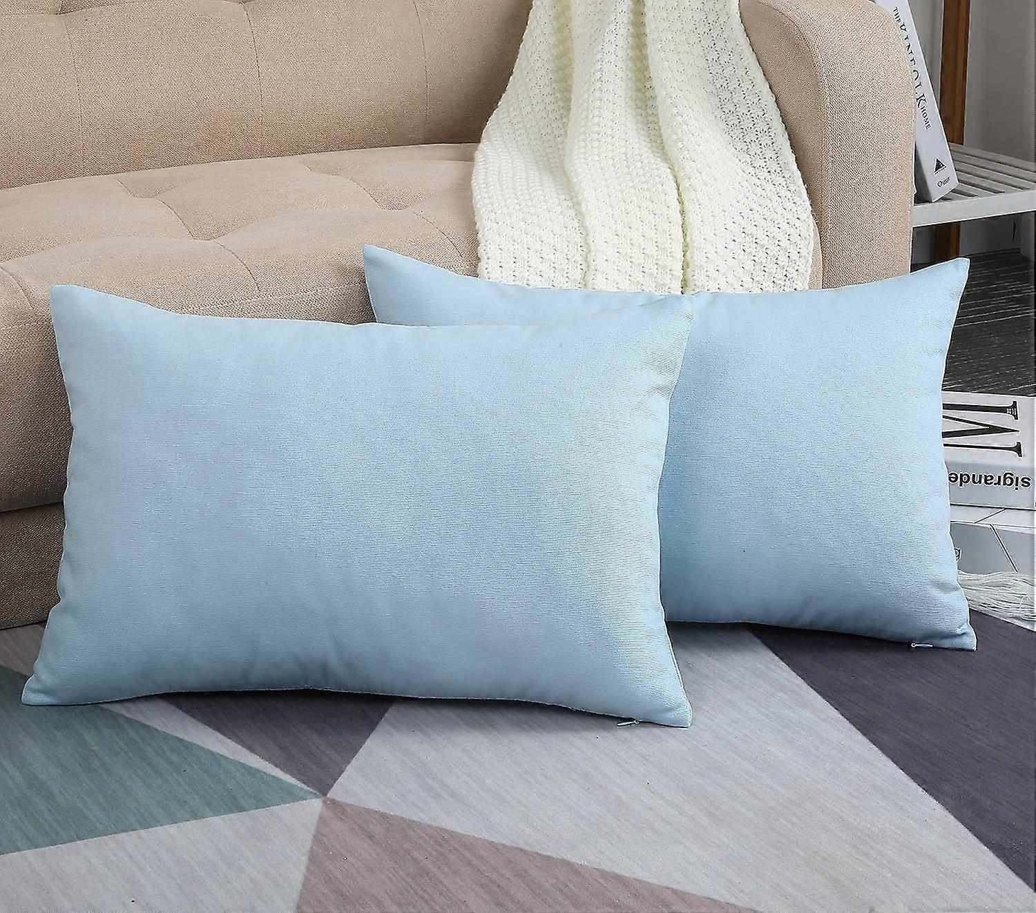 Cotton Solid Throw Pillow Covers, 12" x 18" , Light Blue