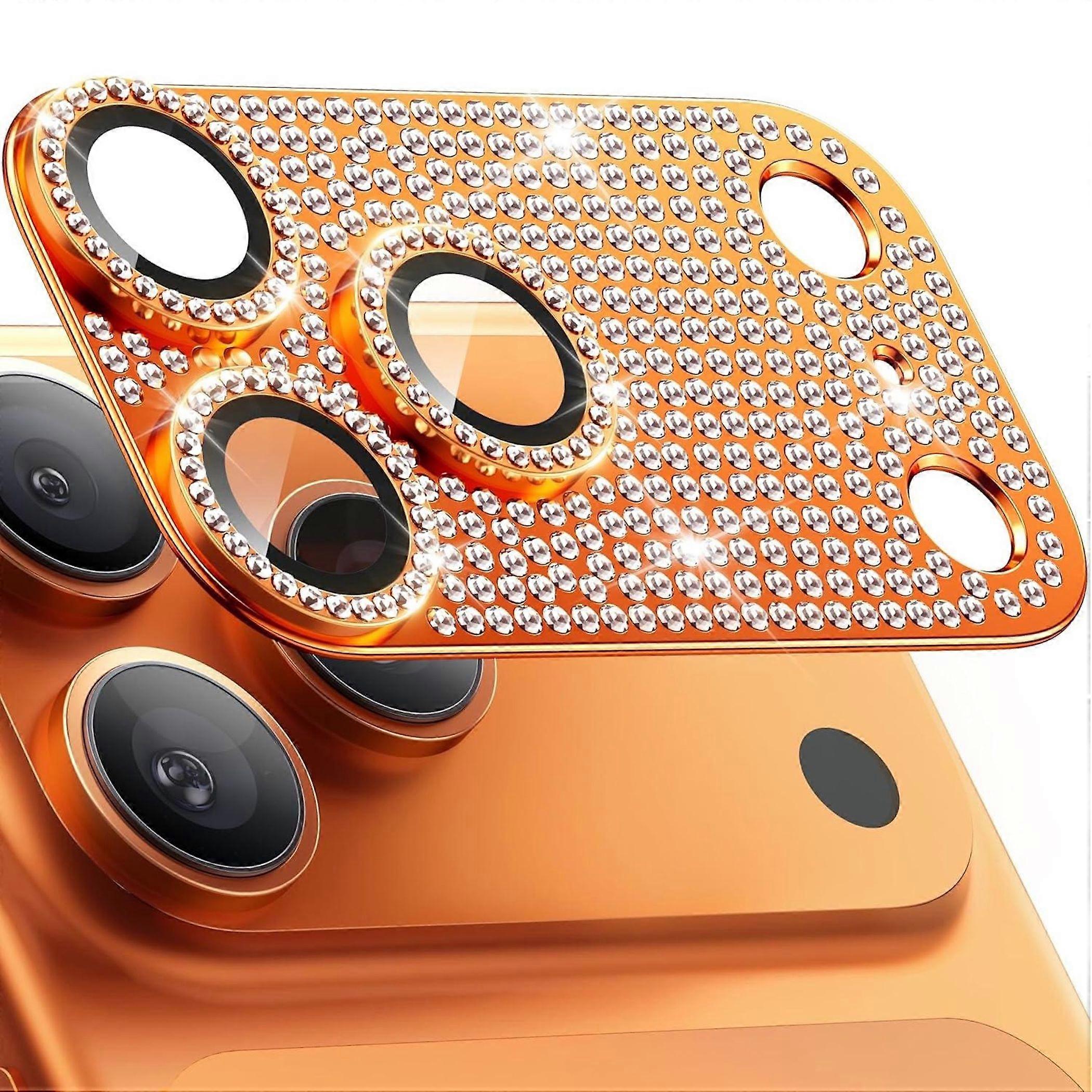 Camera lens protector for Apple iPhone 17 Pro Max, metal with diamond pattern, orange