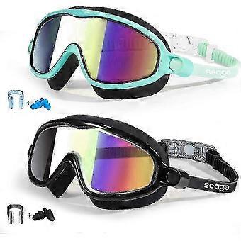 Kids Swim Goggles 2 Pack Anti-fog UV Protection Wide View Swimming Goggles For Ages 3-14 Years Children