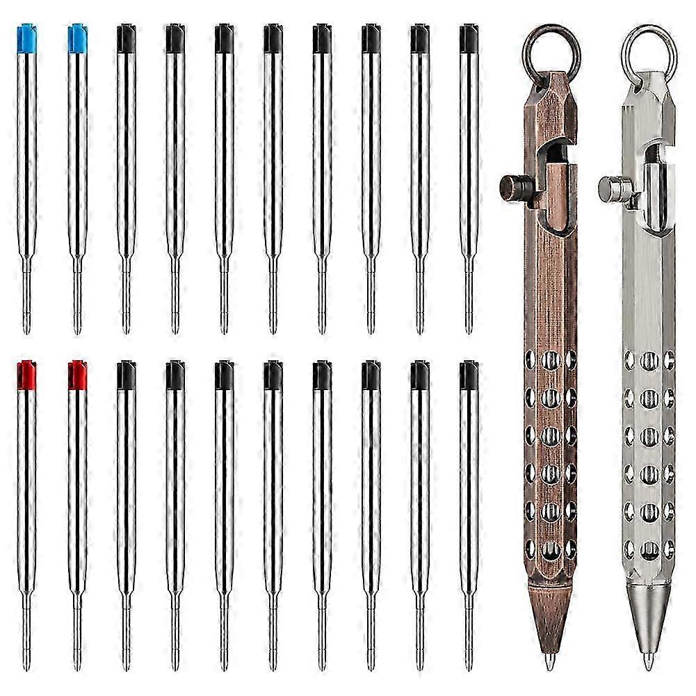 2Pack Bolt Action Pen Set, Hexagonal Solid Brass Pocket Pen with 20 Ballpoint Refills D