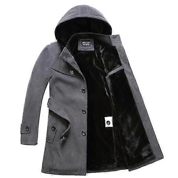 Men's Wool Coat Hooded Windproof Coat