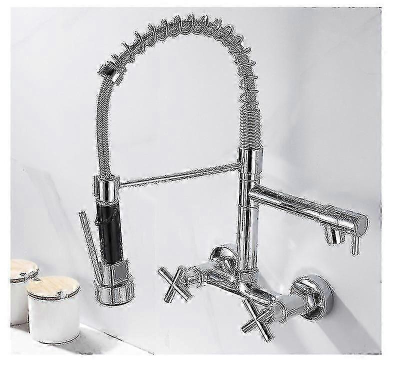 Kitchen faucet for wall mounting with chrome finish