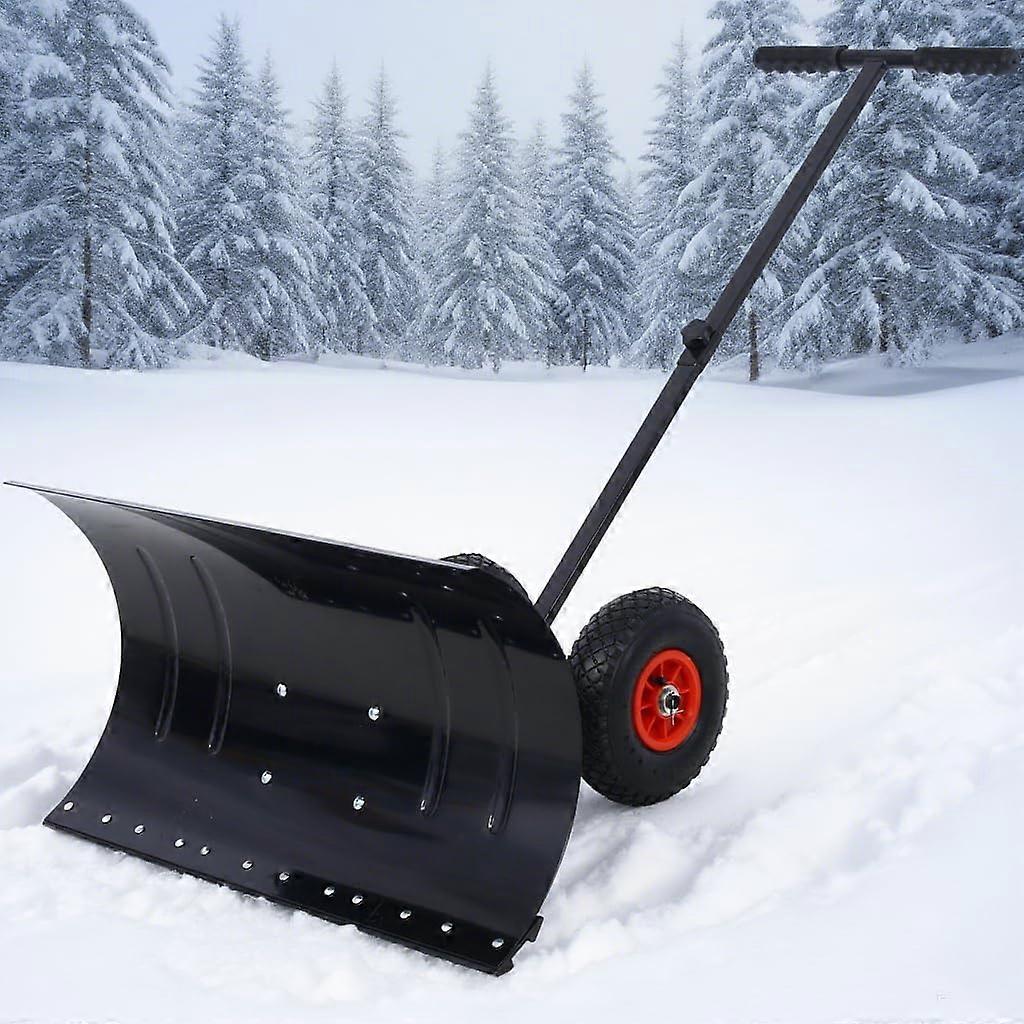 Pelle à neige à roues, chasse-neige robuste à pousser pour allées, hauteur de poignée réglable, roues tout-terrain de 10 pouces (noire)