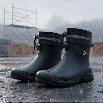 Short Rubber Boots Fleece-Lined Waterproof Pull-on Boots Wear-Resistant
