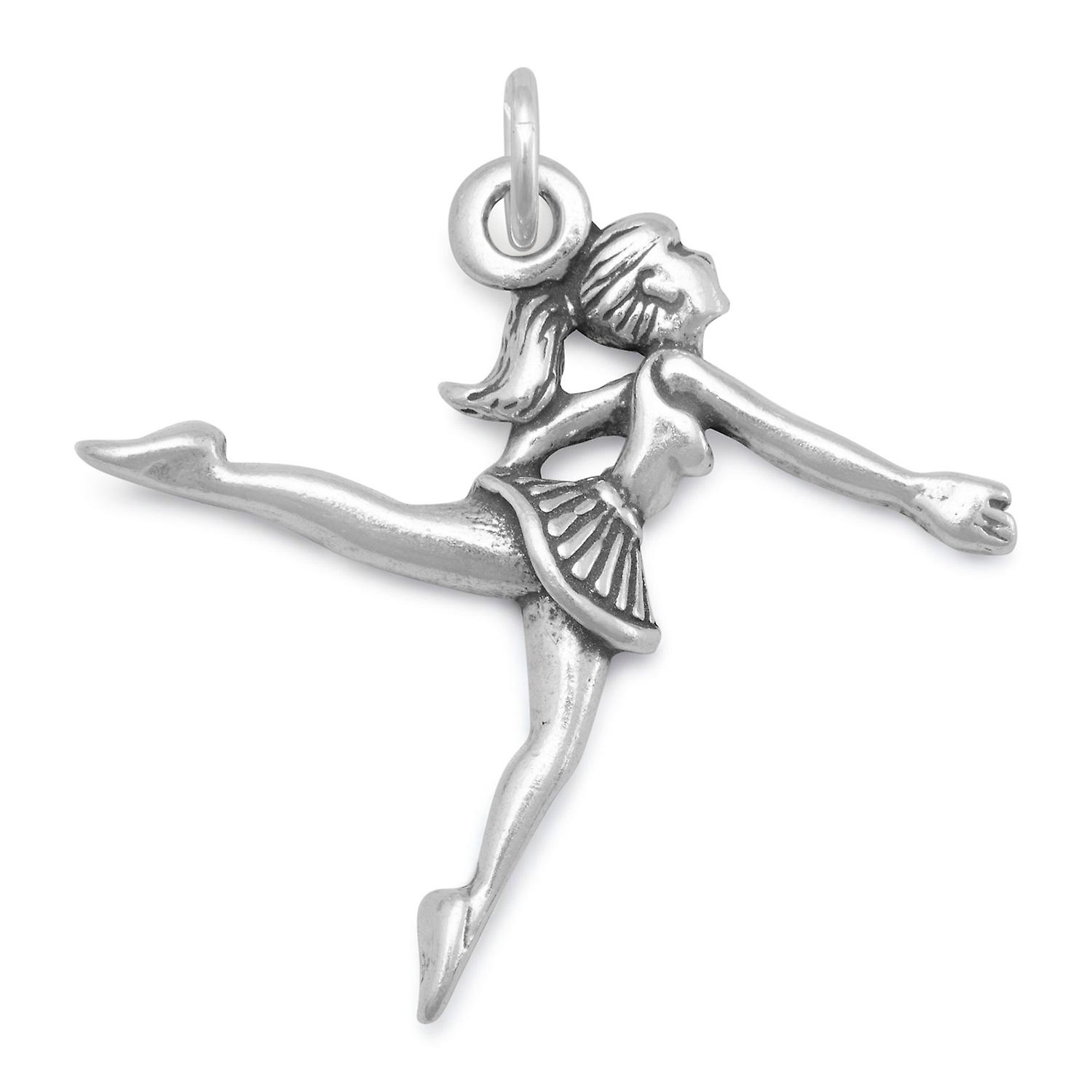 925 Sterling Silver Dancer Com Rabo de Cavalo Charme 24x27mm Pingente Colar para Mulheres