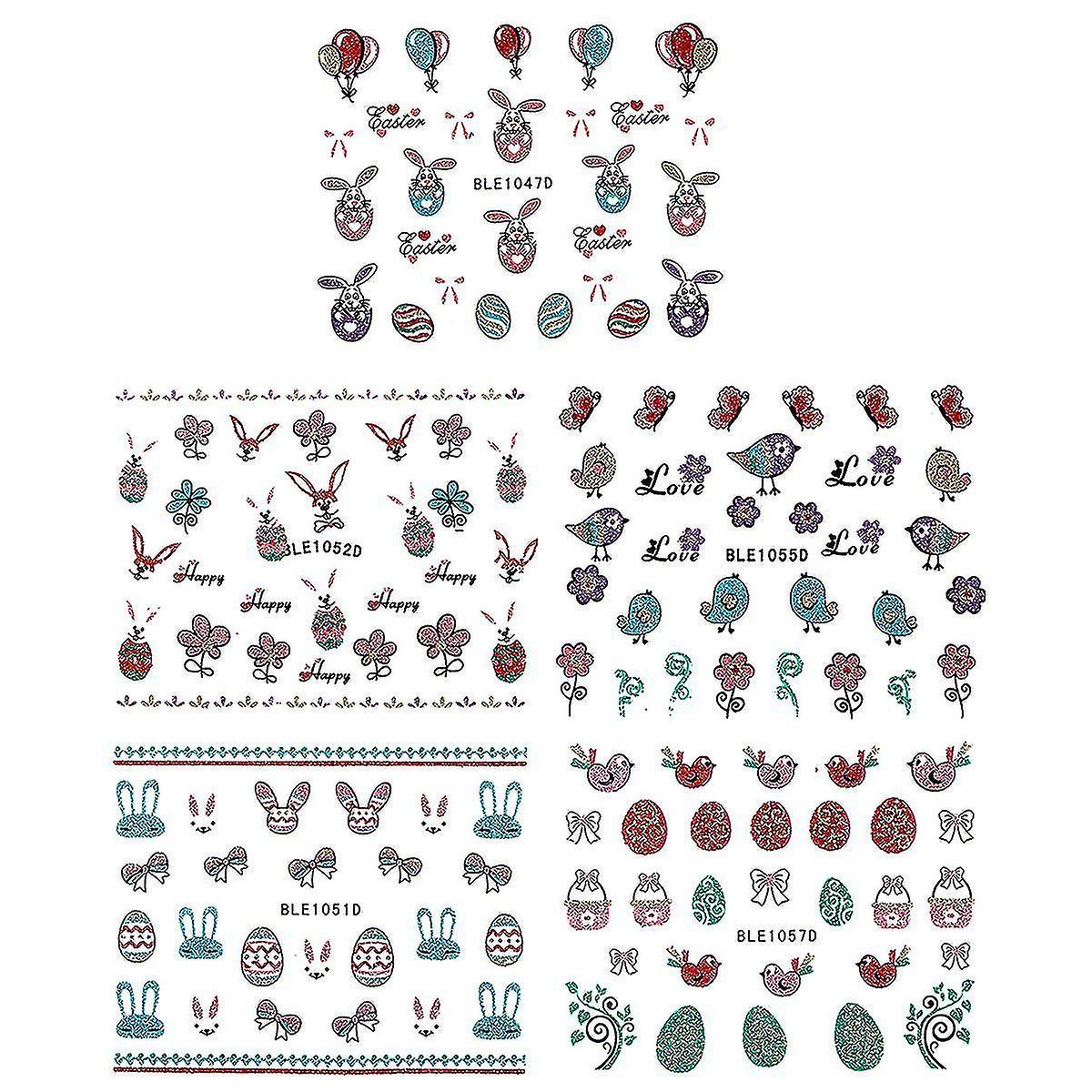 5pcs Glitter Powder Fun 3d Nail Stickers Decals