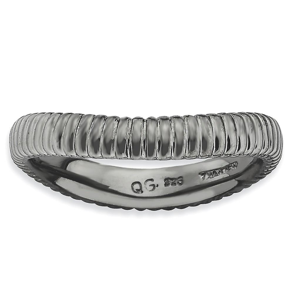 3.25mm 925 Sterling Silver Textured Patterned Ruthenium plating Stackable Polished Black Plate Wave Ring-Stackable-Ring
