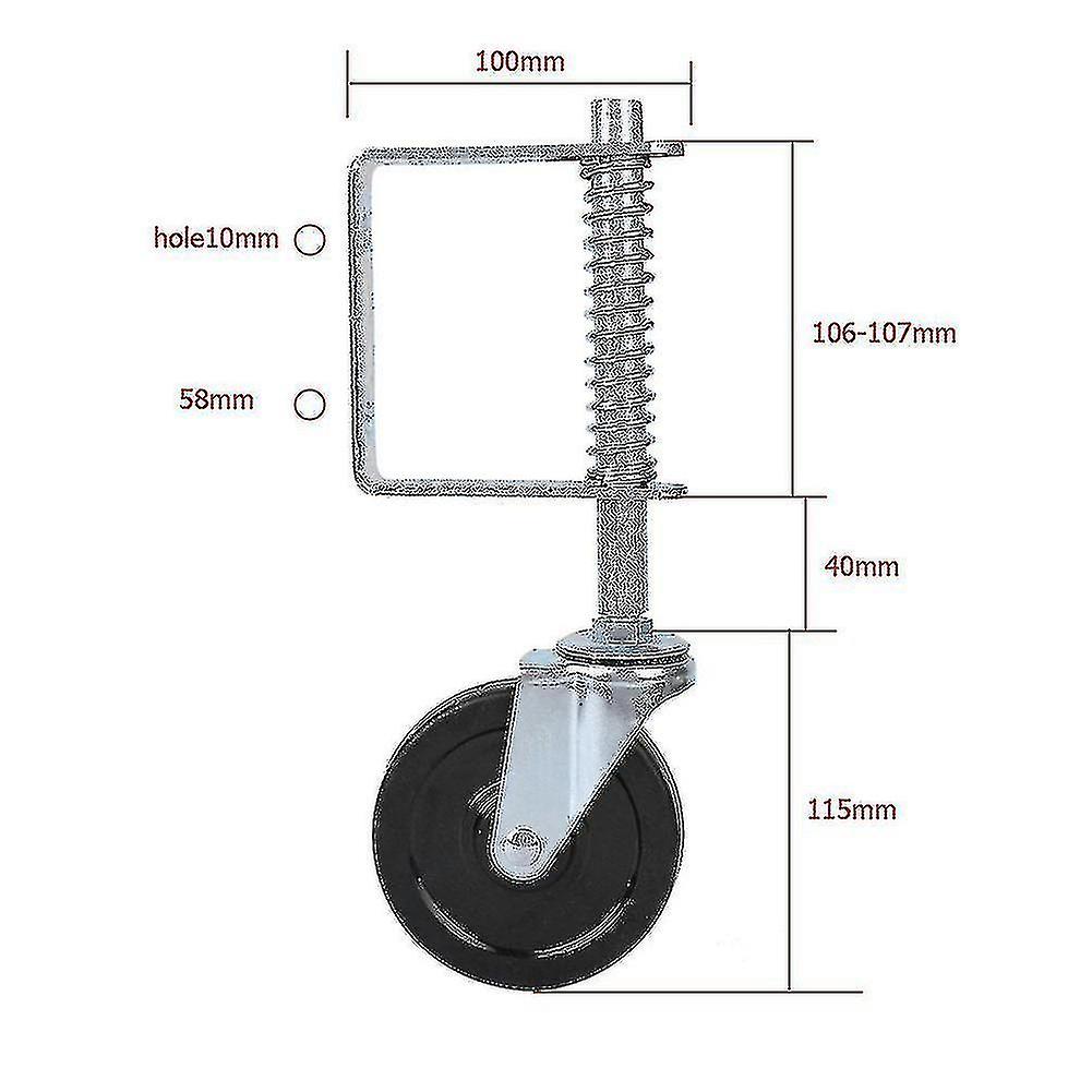 4 Inch Rubber Gate Wheel Spring Loaded Swivel Caster Heavy Duty 220lbs Load Capacity