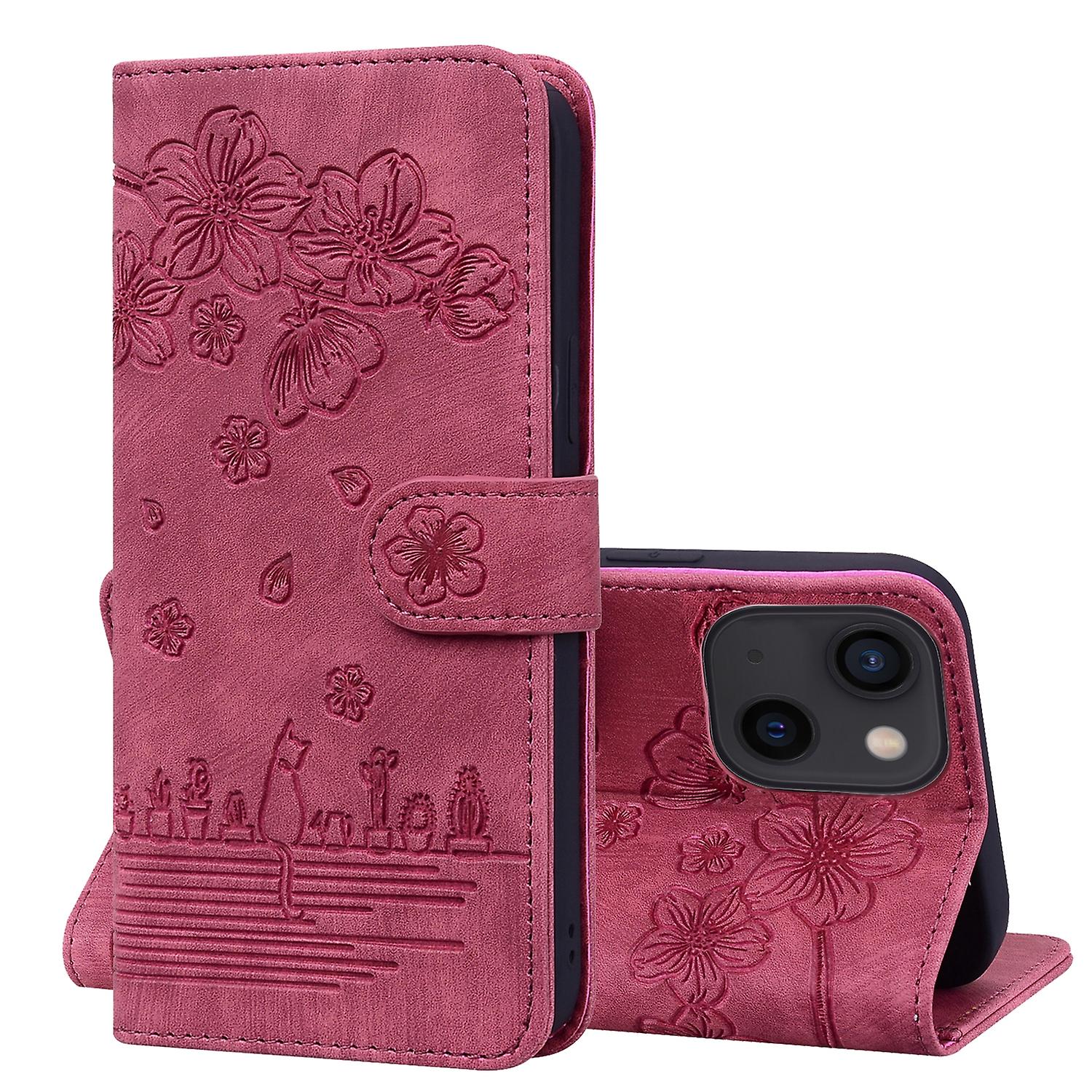 Sakura Cat Leather Case For iPhone 13