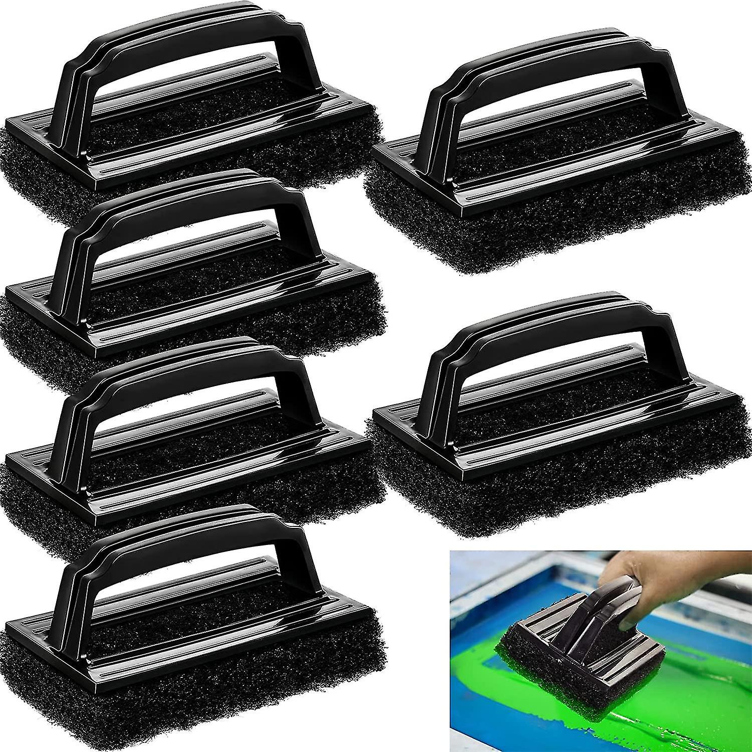 6 Pcs Screen Printing Scrub Pad With Black Handle Screen Print Ink Scrub Brush Chemical Resistant
