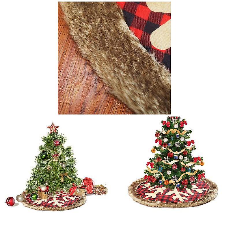 Christmas Tree Skirt 90cm Large Plaid Snowflake with Thick Plush Edge Xmas Home Decor