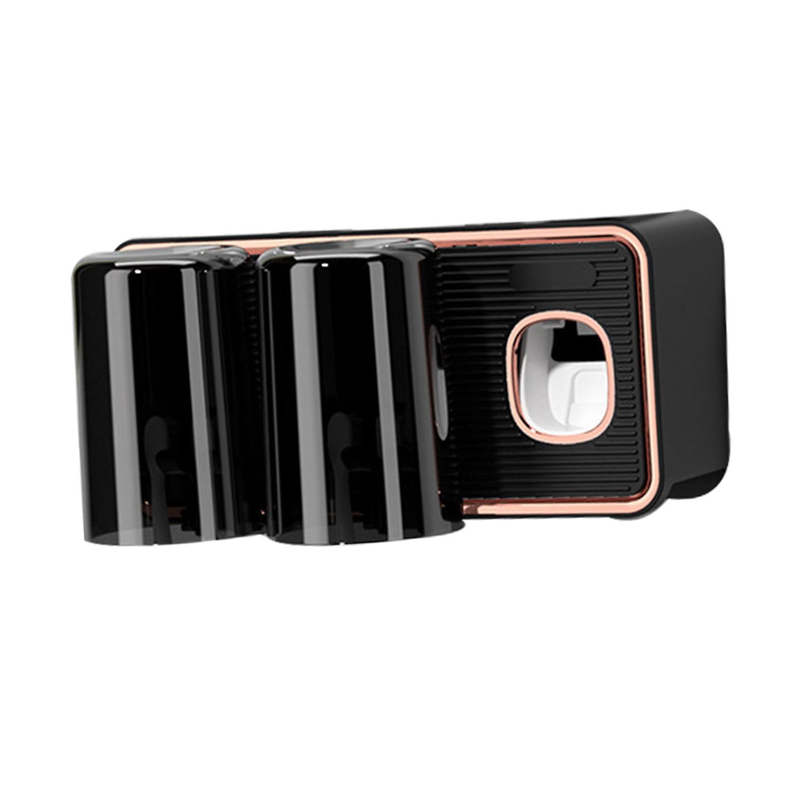 Toothbrush Shelf Drilling Free Toothbrush Holder Rack with Automatic Toothpaste Dispenser Black