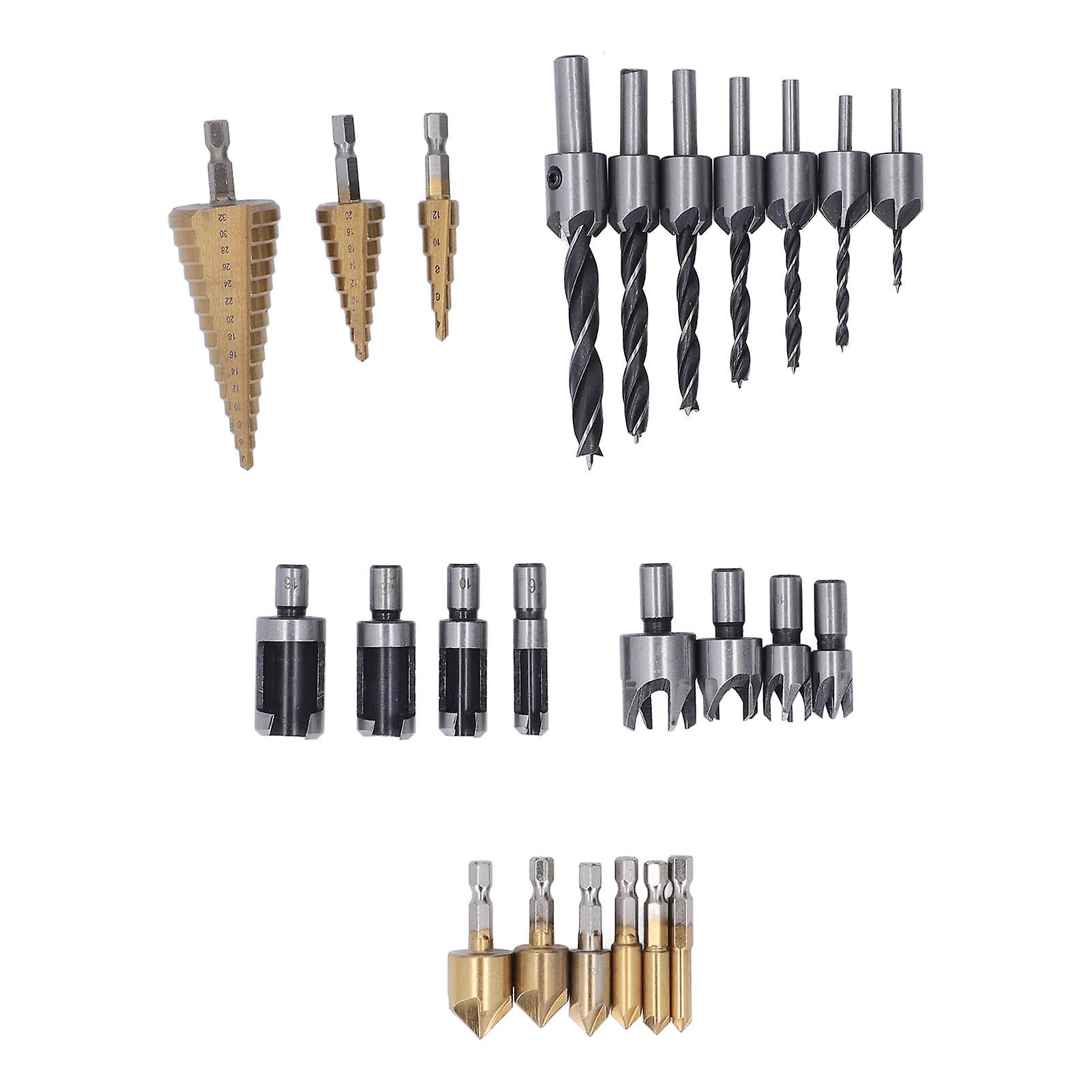26Pcs Woodworking Chamfer Drill Bit Set with L Wrench & Punch