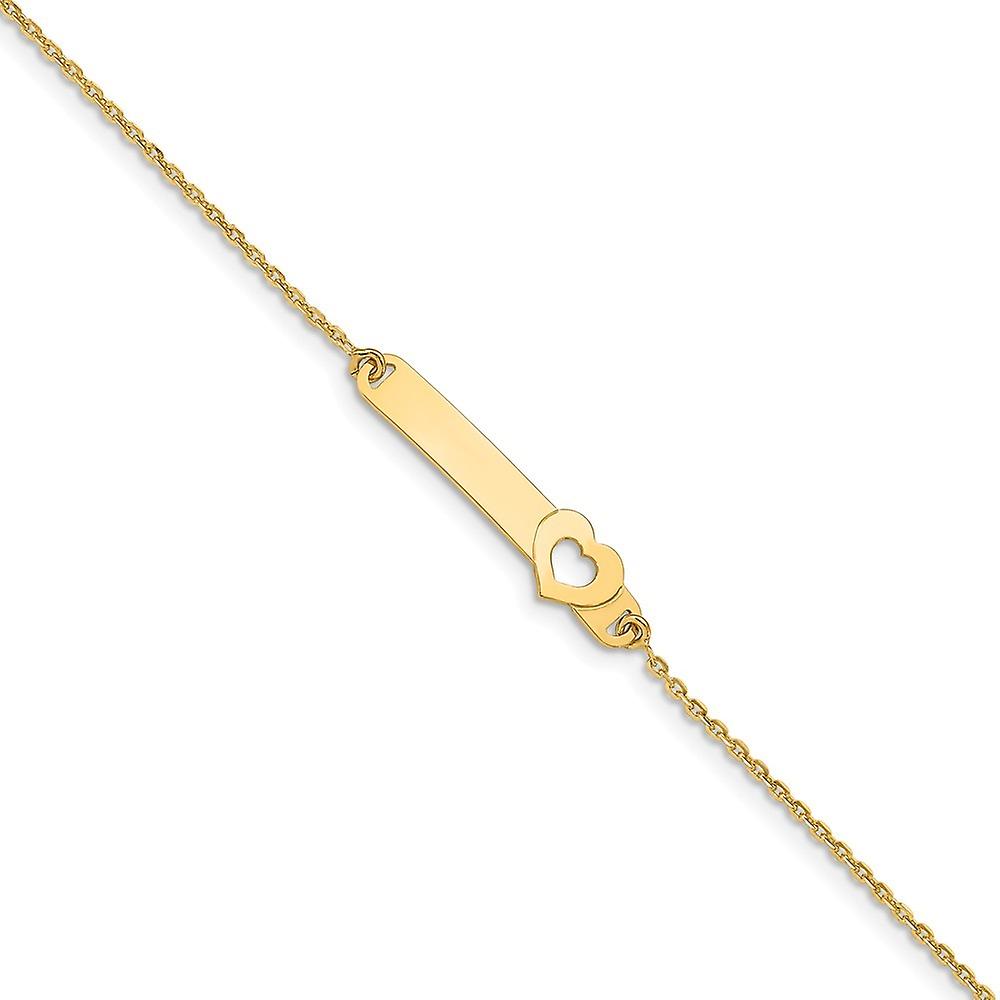 6.67mm 14k Solid Yellow Gold Polished Love Heart With 1 In Ext ID Bracelet 5.5 Inch Identification-Bracelet