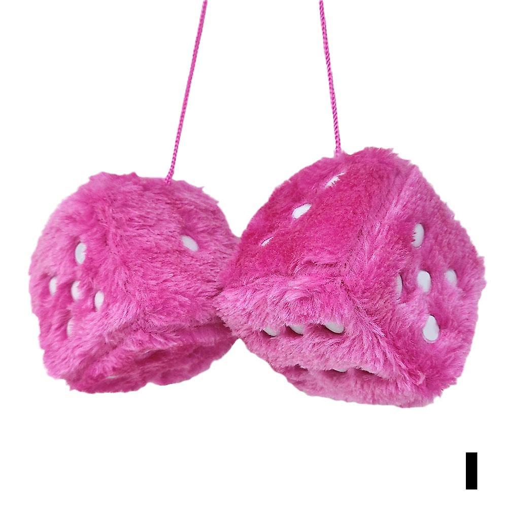 Car Colorful Soft Spotty Furry Fluffy Hanging Mirror Fuzzy Dice Decor Pink