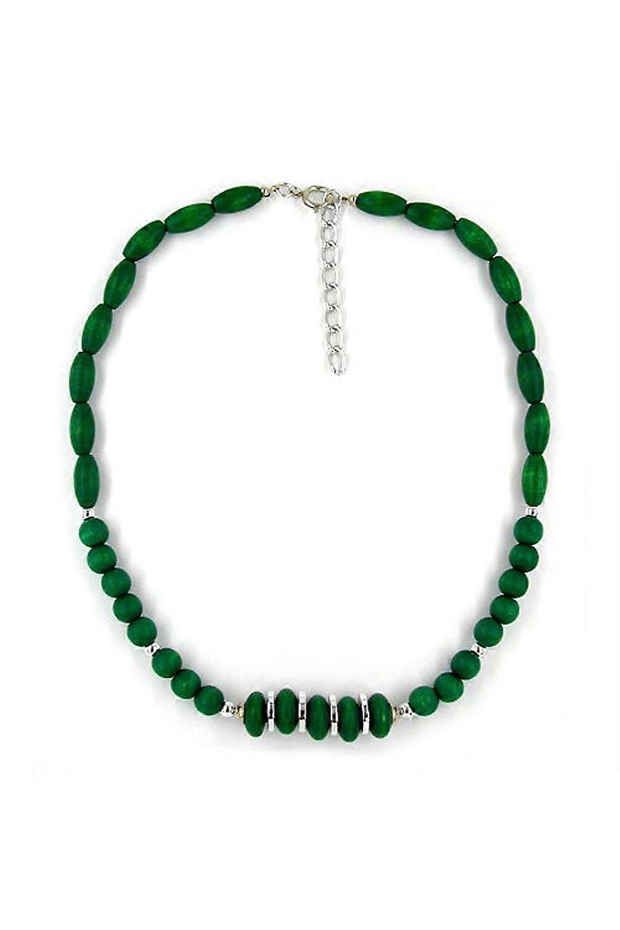 Necklace Wood-bead Green Silver - Gl04917