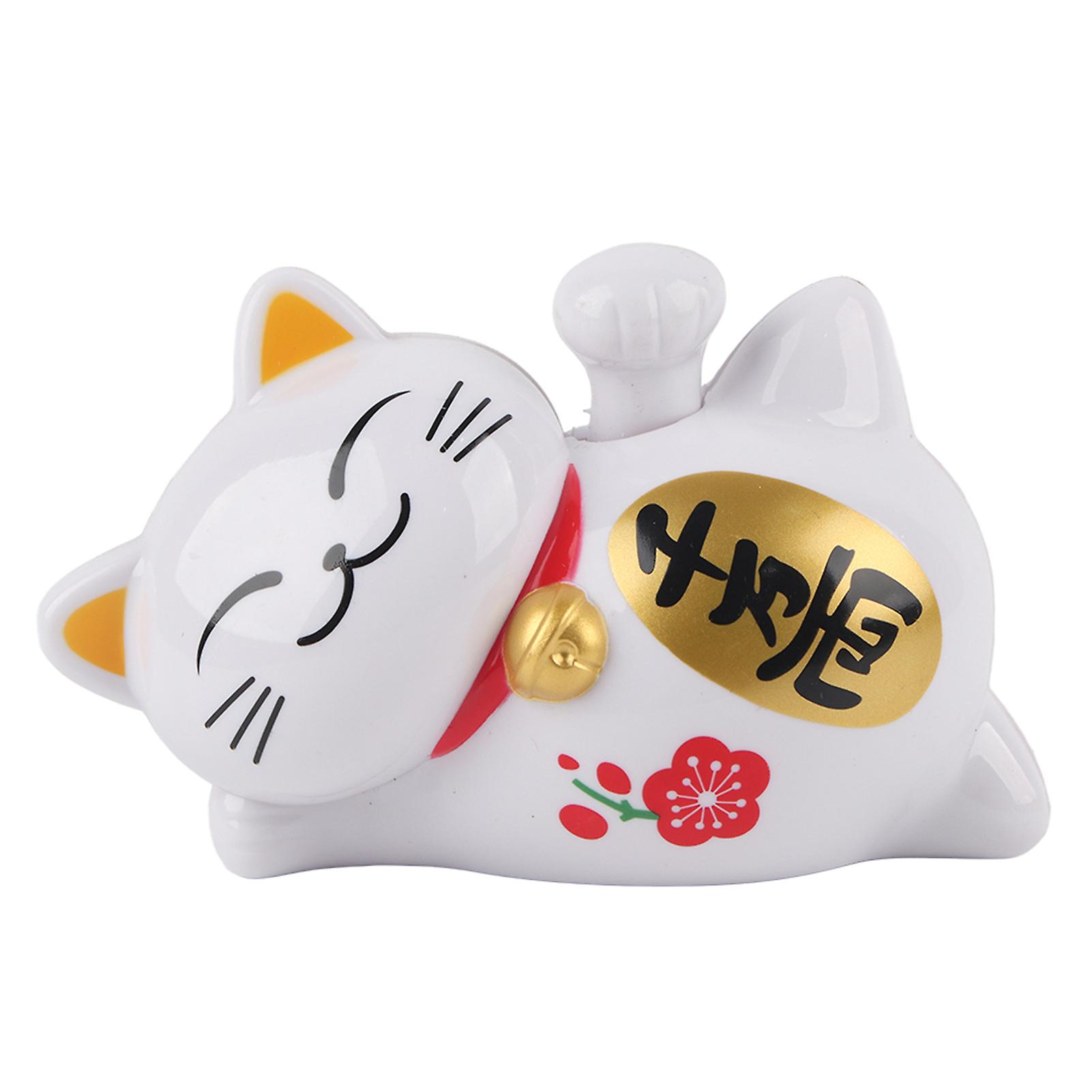 Solar Powered Waving Lucky Cat Car Accessory, Adorable Lazy Lying Beckoning Fortune Cat for Dashboard Decoration