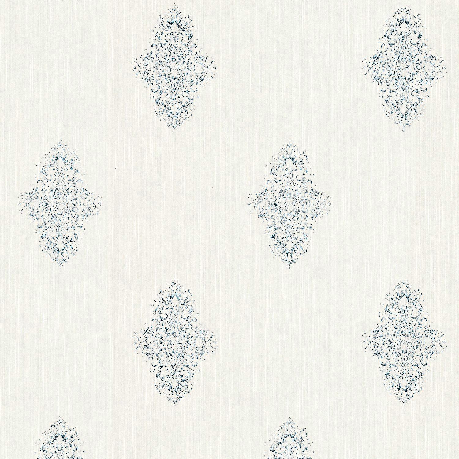 Barok behang Profhome 319461-GU textiel behang licht gestructureerd in barok stijl mat wit zilver 5,33 m2