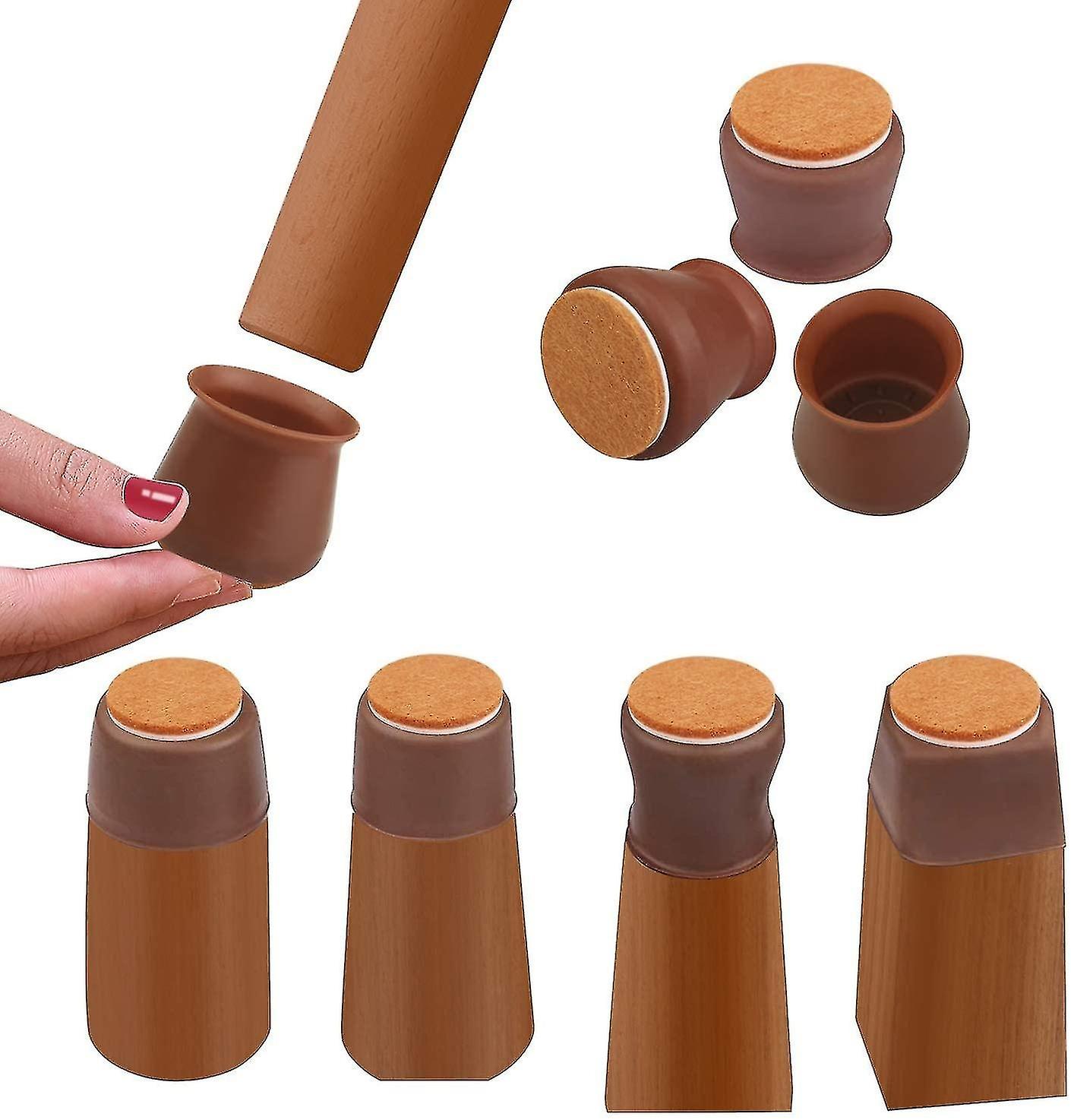 8 Pack Silicone Chair Leg Floor Protectors With Felt Prevent Scratches And Reduce Noise(Brown)