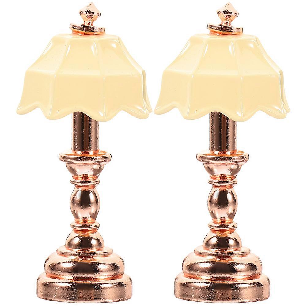 2 pcs Miniature Table Lamp Dolls House Simulated Mini Table Light Tiny Bedside Lamp