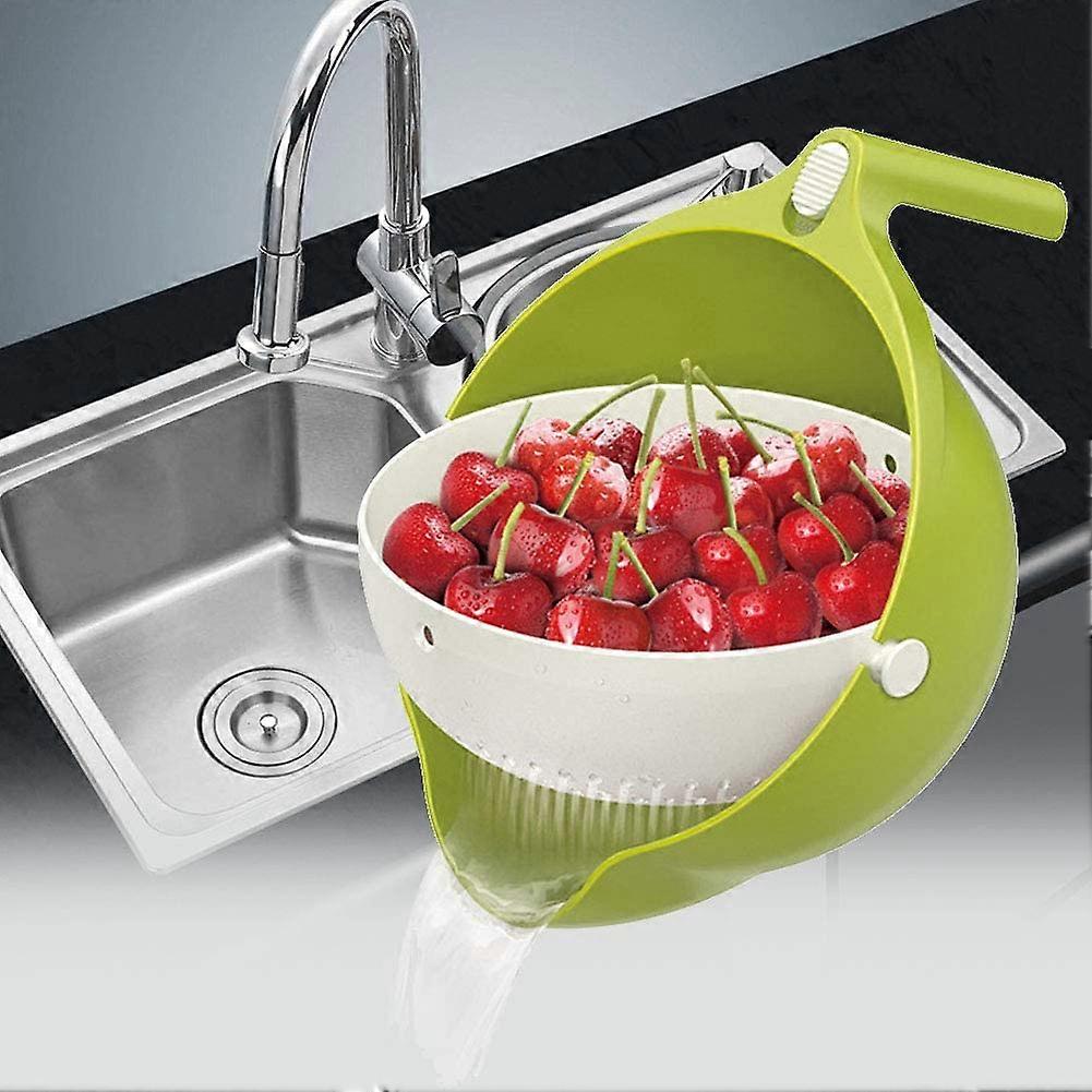 Kitchen 360 Degree Tilting Double Layer Detachable Drain Basket, Colander Sieve Fruit Vegetable Washing Basket, Portable Washing Basket